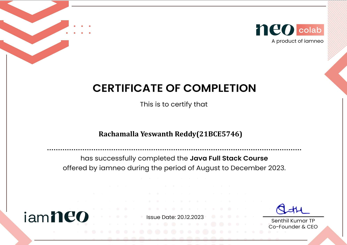 Java Full Stack Certificate